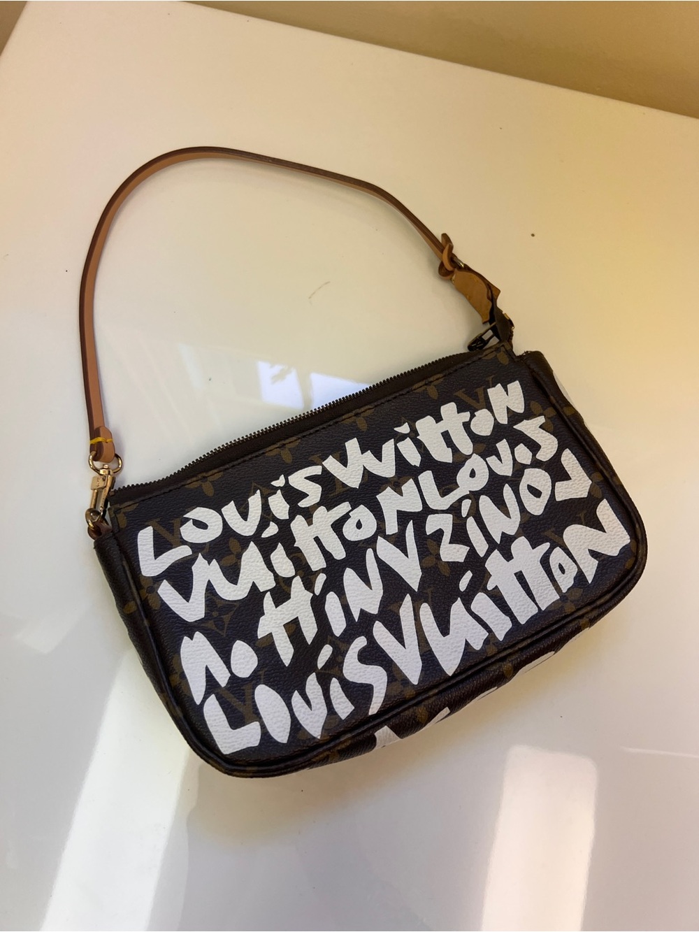 Louis Vuitton Brown Monogram Graffiti Mini Pochette with White Script